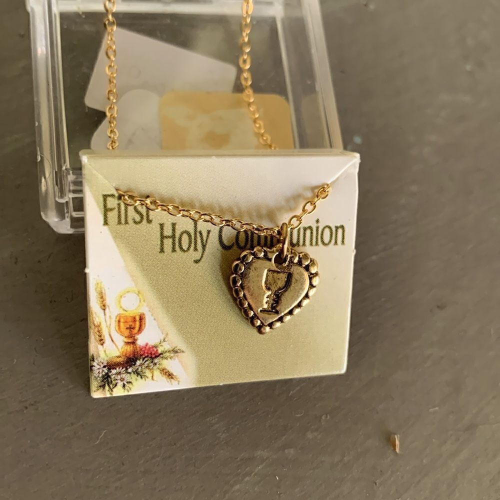 Vintage First Holy Communion Chalice Necklace, in Gold tone, Unmarked IN BOX